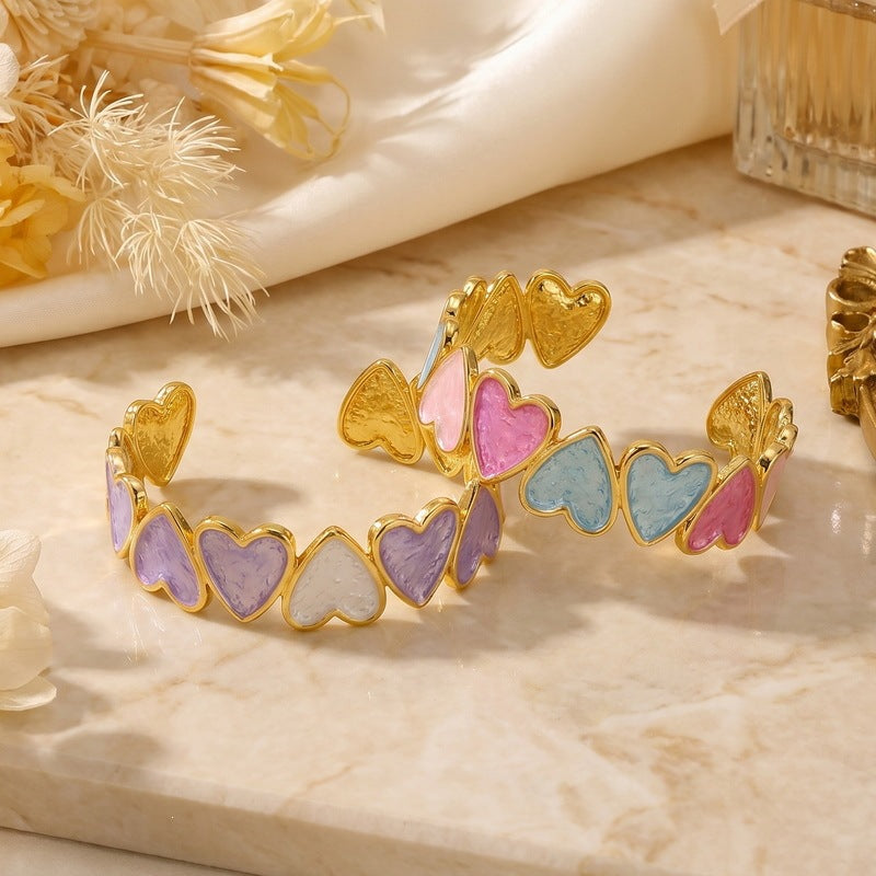 Spring & Summer Color Pearlescent Gradual Change Dripping Oil Love Open Bracelet