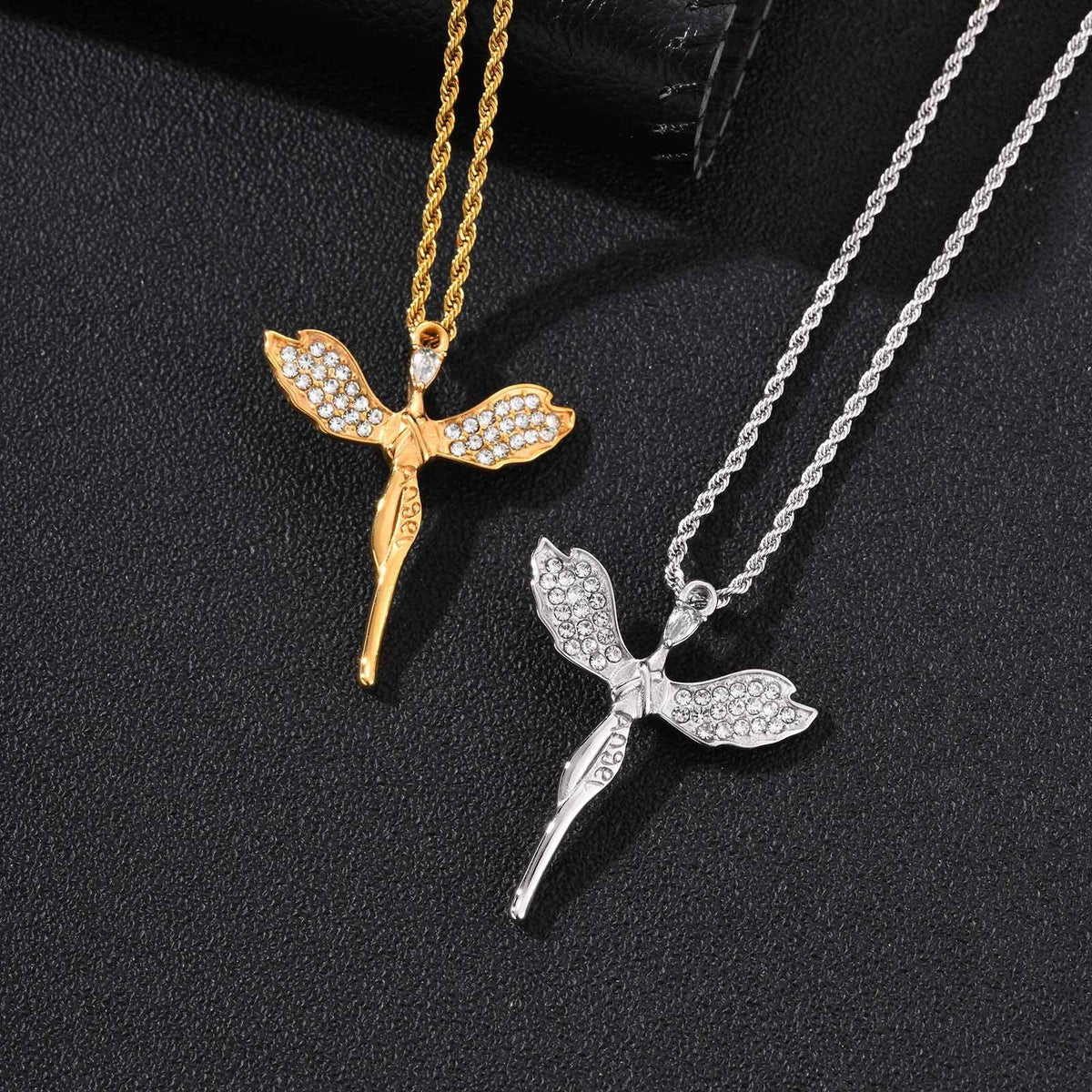 Angel Cross Necklace Stainless Steel Zircon Pendant – Religious Wind