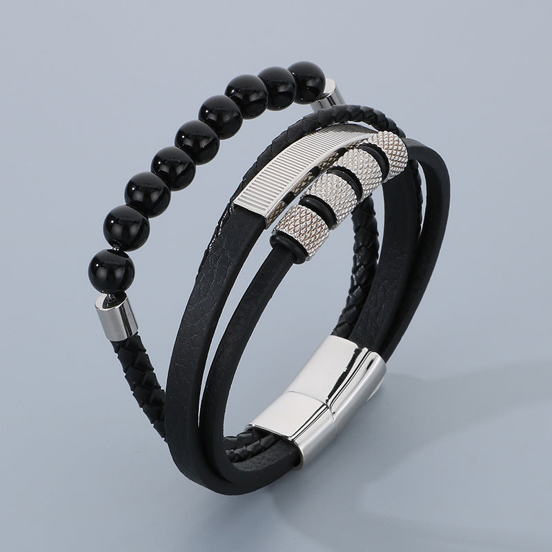 Planderful Magnetic Buckle Men's Bracelet Volcanic Stone