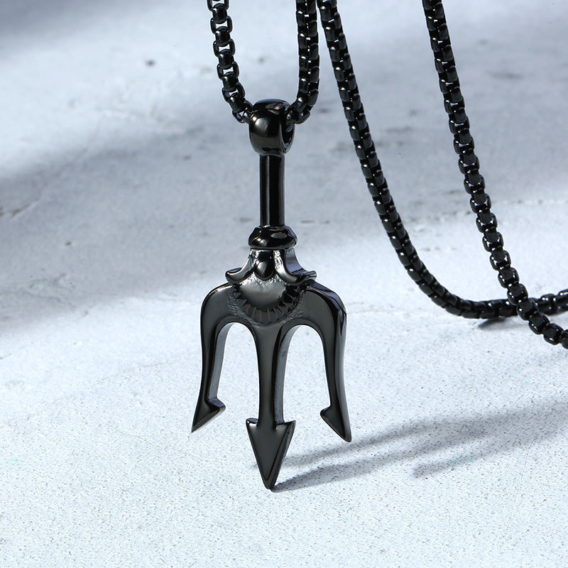 Design Stainless Steel Trident Pendant Men's Necklace