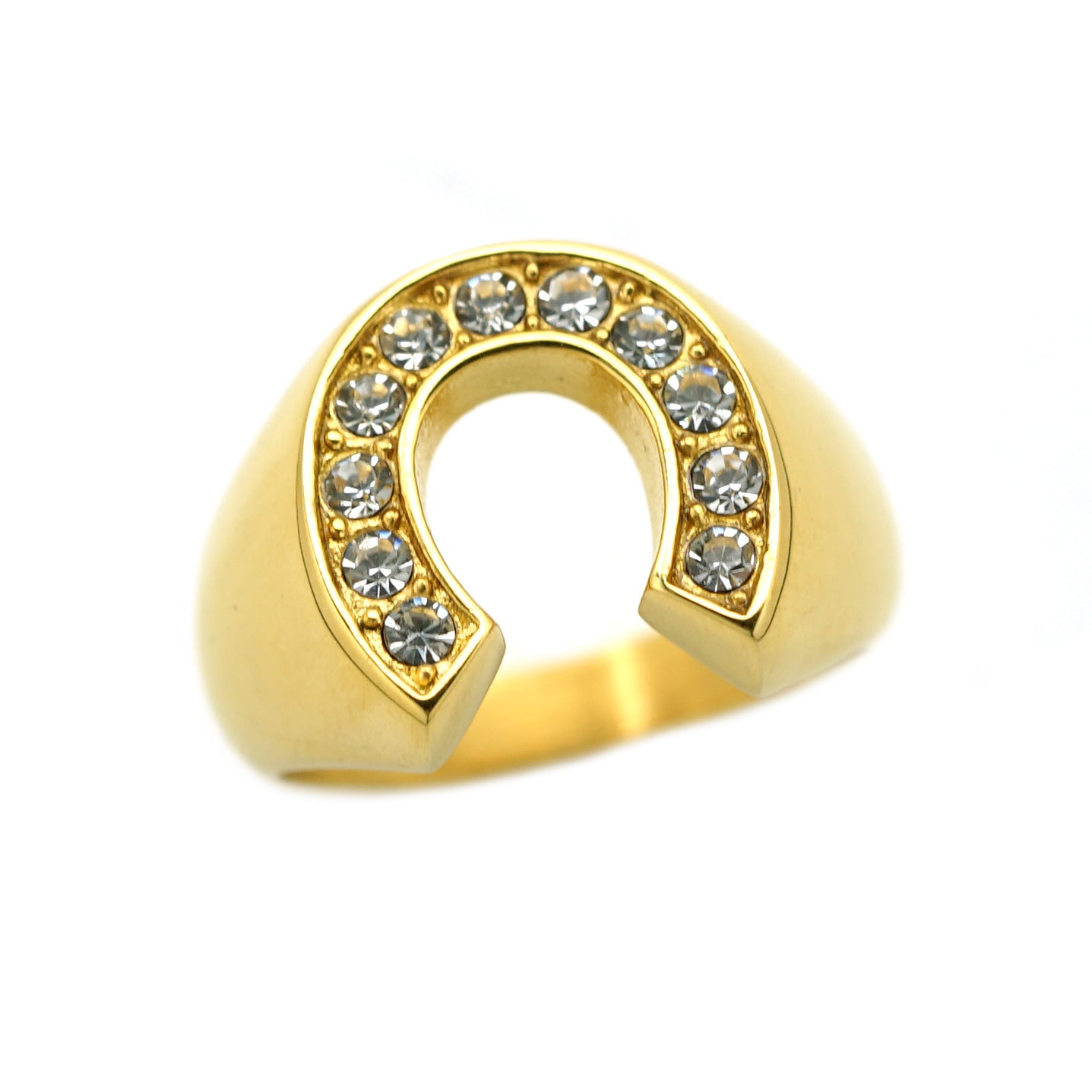 Planderful Gold Plated Stainless Steel Unisex Horseshoe Ring With Protection Symbol Everyday Genie Collection