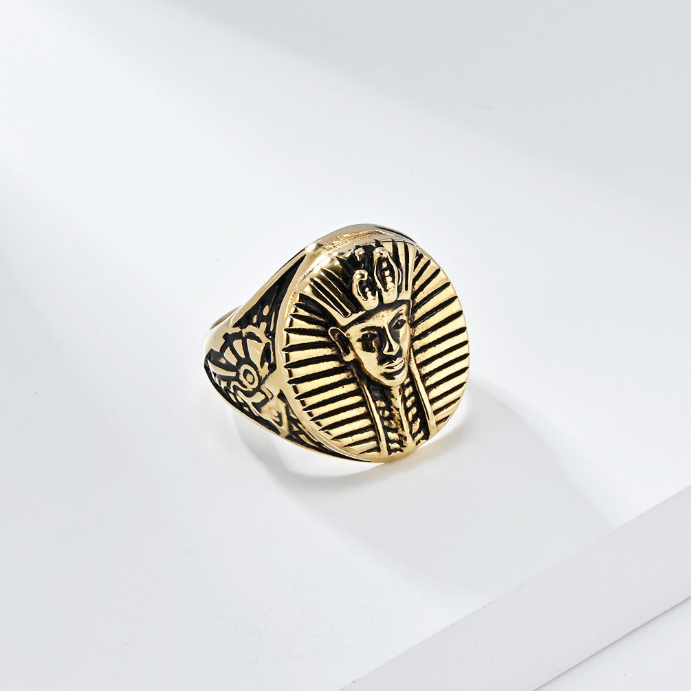 Vintage Egyptian Pharaoh Stainless Steel Ring for Men