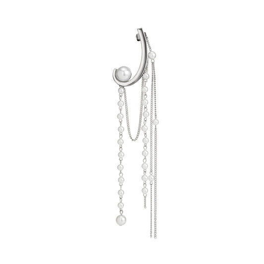 Trendy Single Pearl Tassel Ear Clip Earring from Vienna Verve Collection