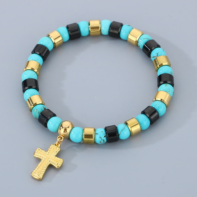 Planderful Turquoise Bohemian Beaded Unisex Cross Bracelet