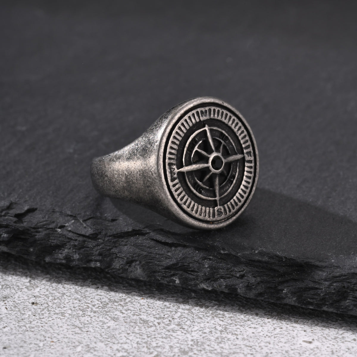 Men's Stainless Steel Color Compass Ring Daily Matching