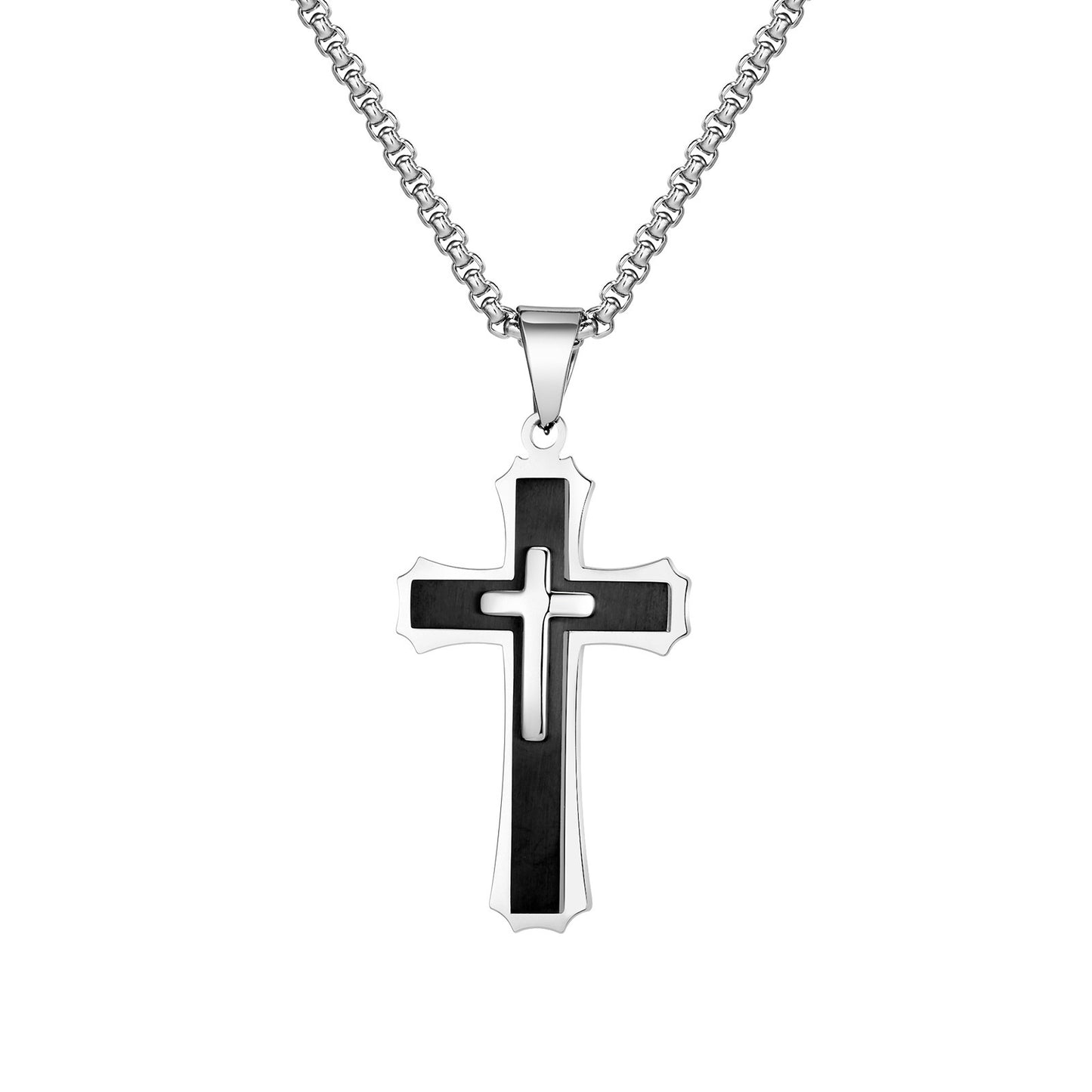 Jewelry European And American Accessories Stainless Steel Three Layer Cross Pendant Necklace For Men