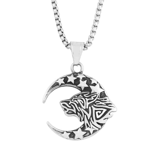 Nordic New Stainless Steel Wolf Head Pendant Necklace for Men