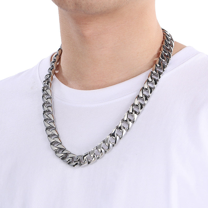Planderful Cuban Chain Necklace 15mm Stainless Steel Men