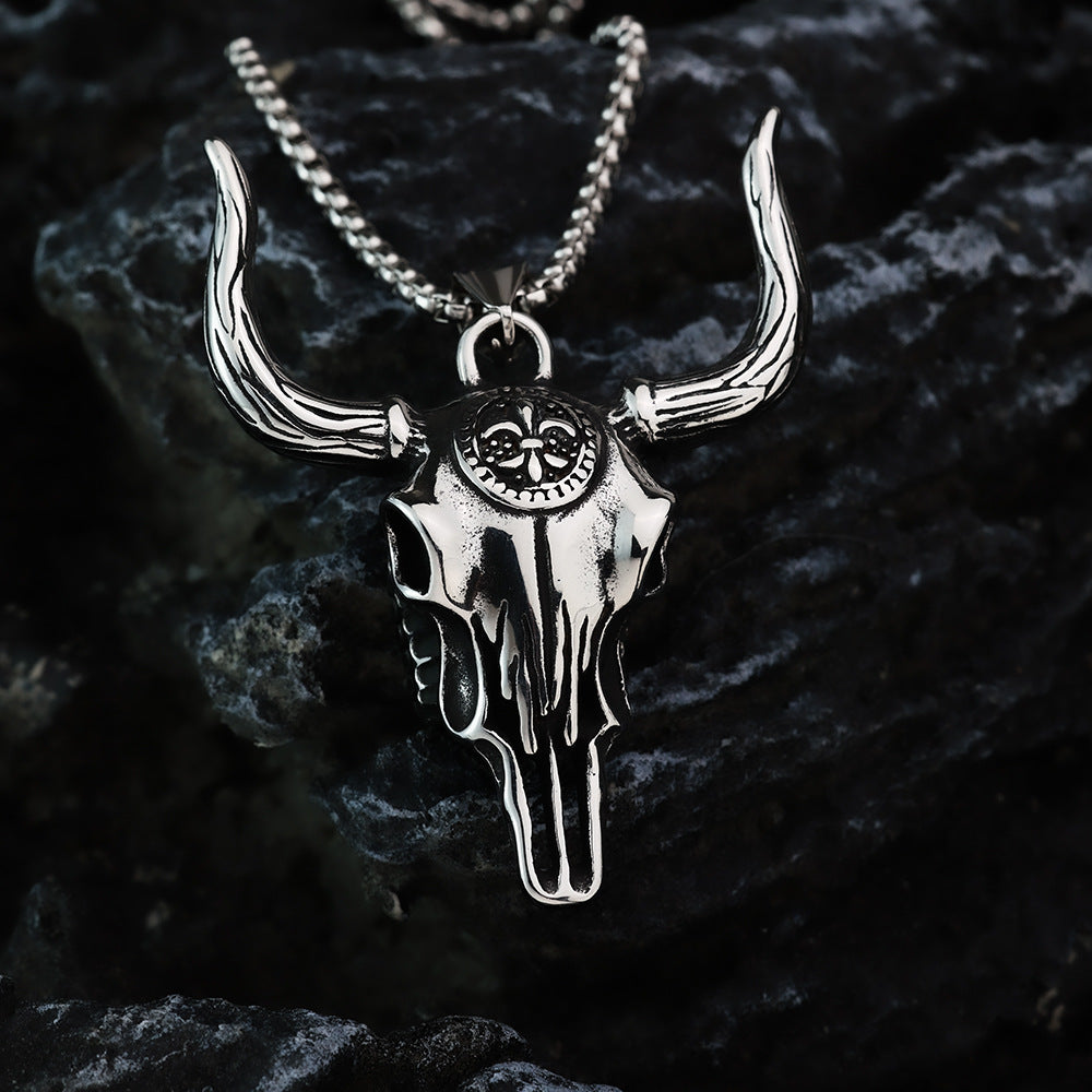 Retro Stainless Steel Men's Pendant Large Bull Head Necklace