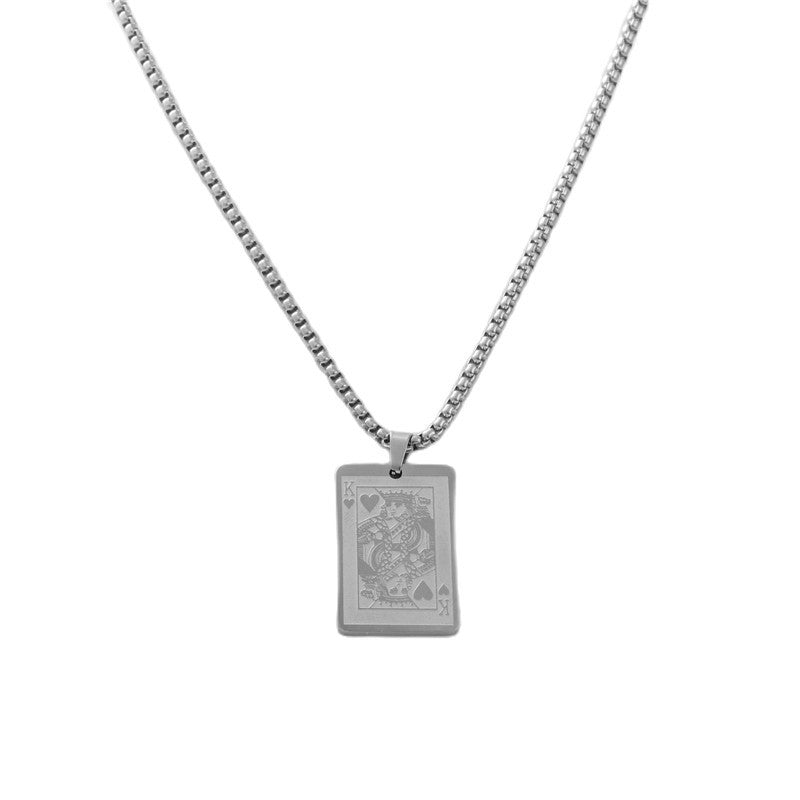 Personalized Retro Playing Card Pendant Necklace for Men in Titanium Steel