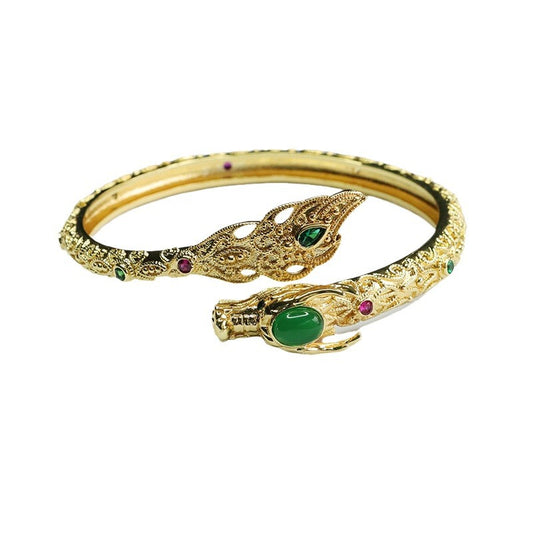 Zodiac Dragon Green Chalcedony Sterling Silver Bracelet