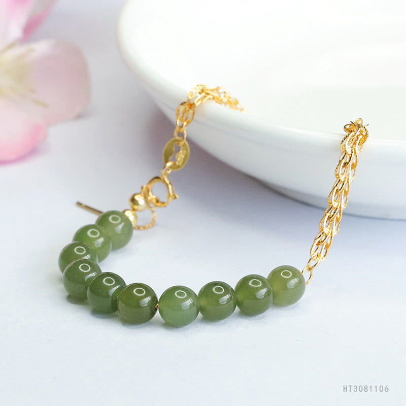 925 Sterling Silver Qingshui Hetian Jade Phoenix-Tail Bracelet