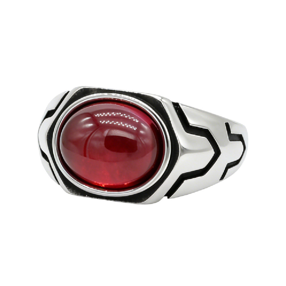 Planderful Personalized Retro Colored Stone Titanium Steel Ring For Men And Women Unisex Jewelry
