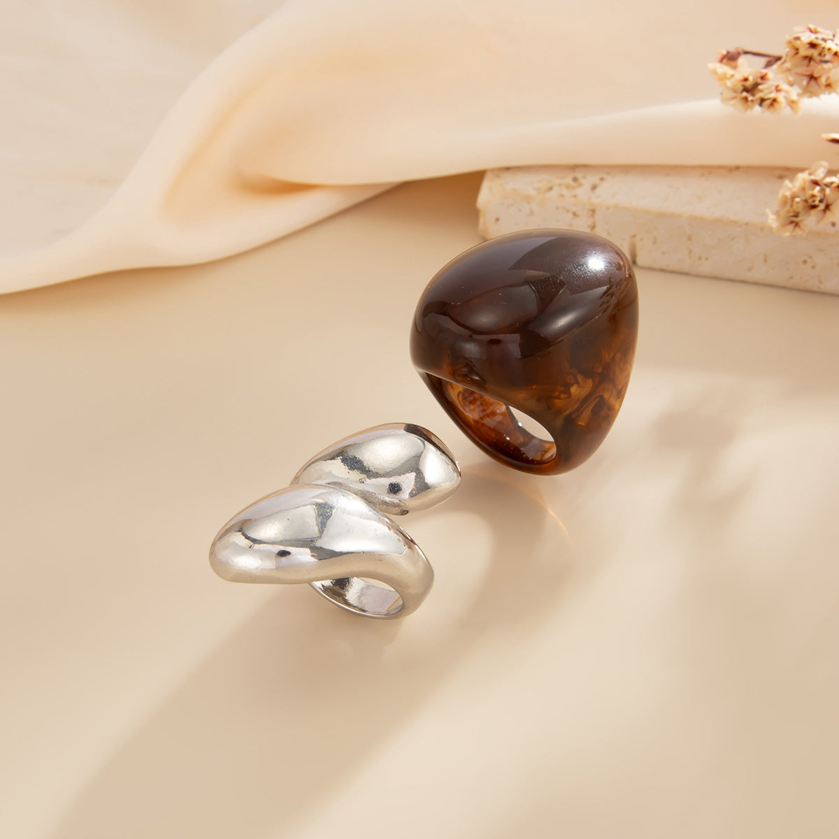 Planderful Vienna Verve Stackable Resin Ring For Women With Bold Arc Wide Face Design