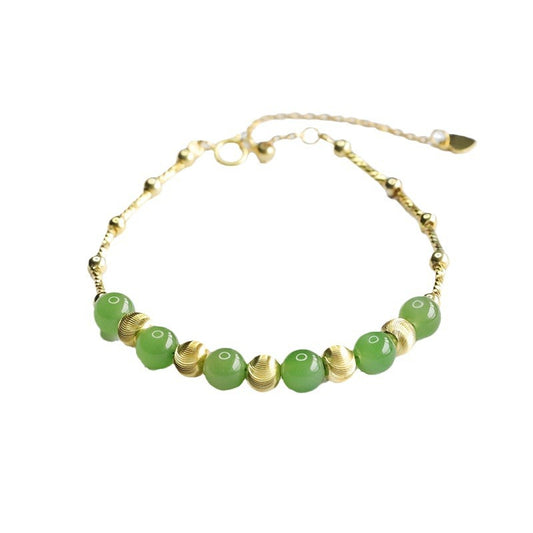Apple-Green Hetian Jade 925 Silver Bracelet