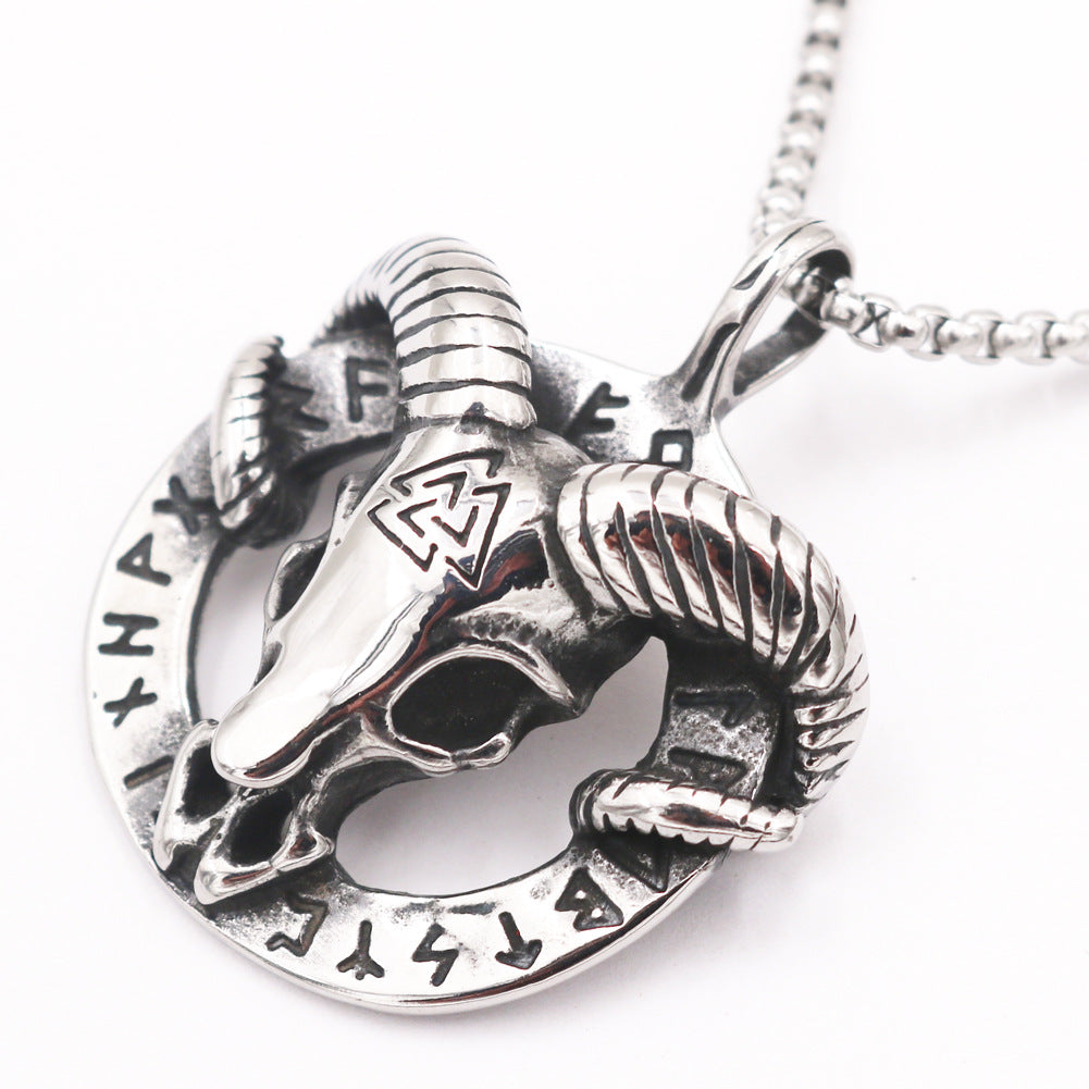 Nordic Viking Odin Lunavan Titanium Steel Sheep Rune Necklace
