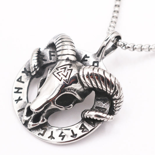 Nordic Viking Odin Lunavan Titanium Steel Sheep Rune Necklace