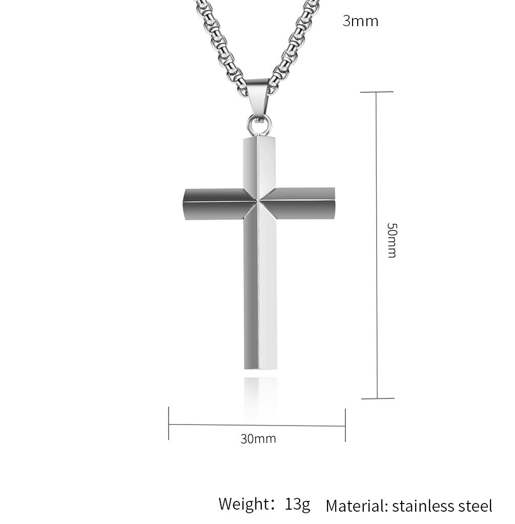 Planderful Titanium Steel Beveled Rhombus Cross Pendant Necklace For Men Durable Everyday Wear