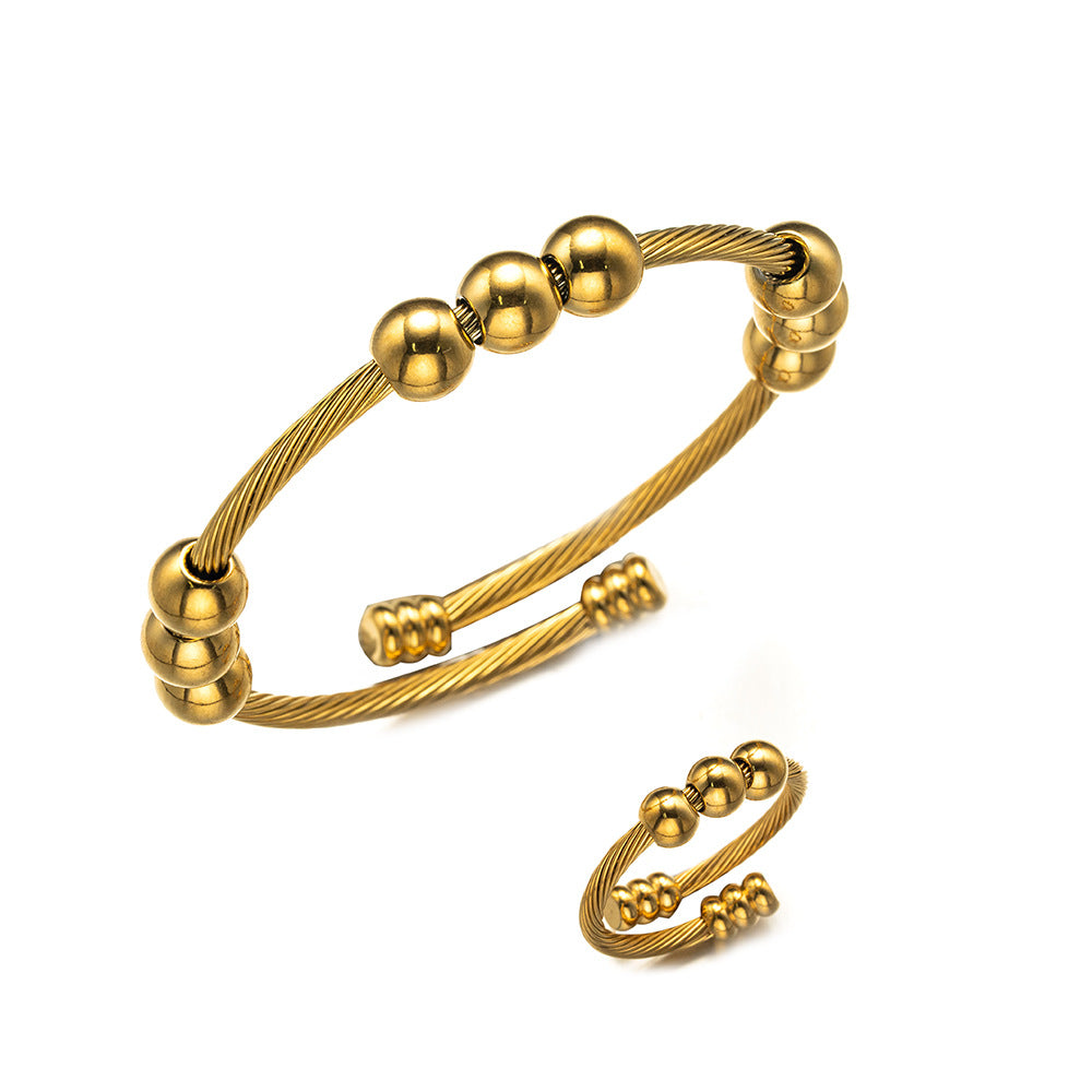 Planderful Everyday Genie Adjustable Spring Titanium Steel Ring Bracelet 18K Gold Plated Women Jewelry Does Not Fade