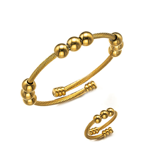 Planderful Everyday Genie Adjustable Spring Titanium Steel Ring Bracelet 18K Gold Plated Women Jewelry Does Not Fade