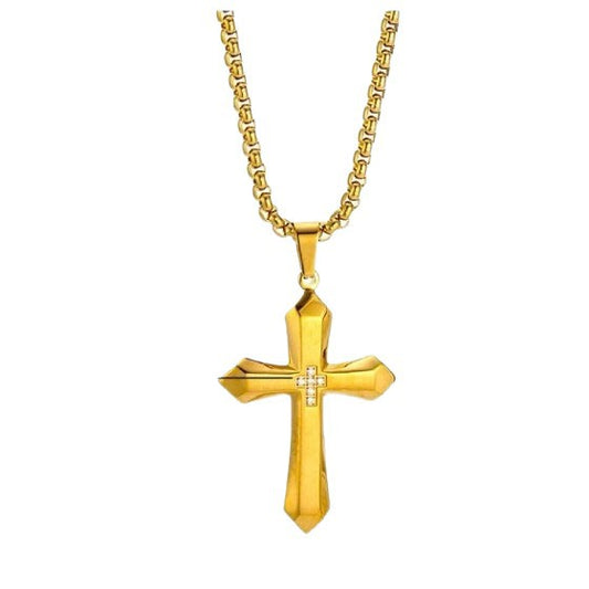 1. Planderful Stainless Steel Zircon Inlaid Cross Pendant For Men Hip Hop Necklace Gift