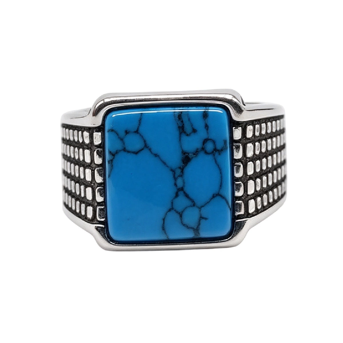Knight-Style Colored Gemstone Titanium Steel Ring