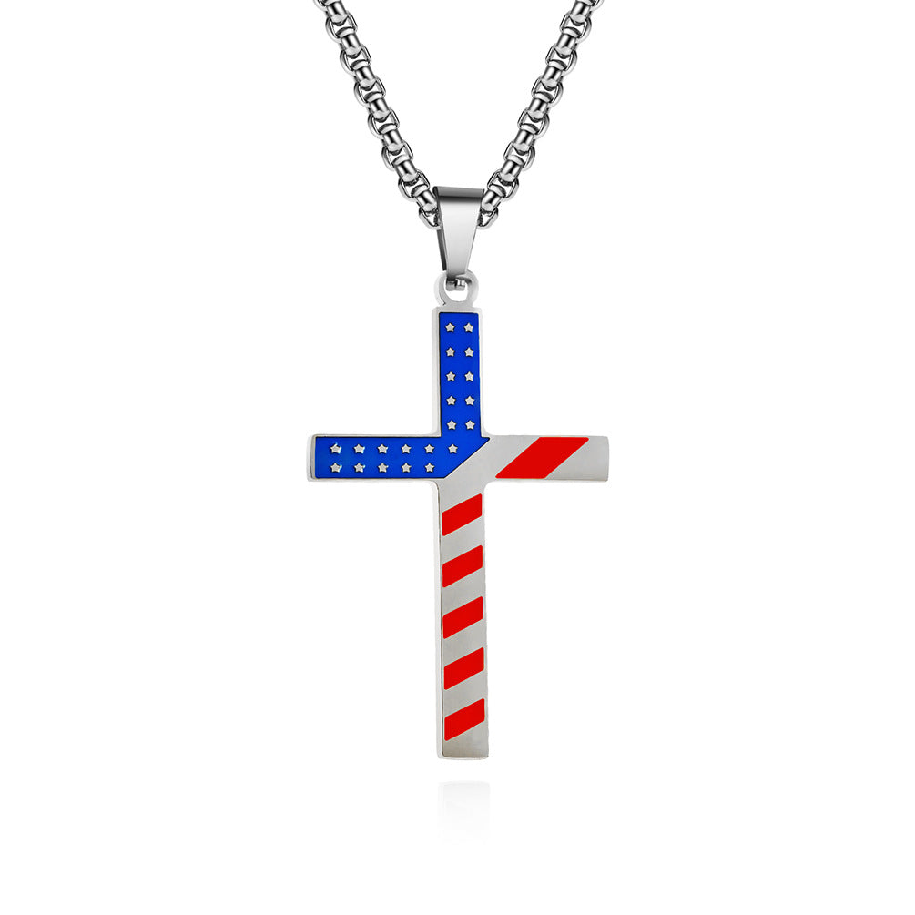 Planderful American Flag Cross Necklace Titanium Steel Unisex Hip Hop Style Premium Daily Wear