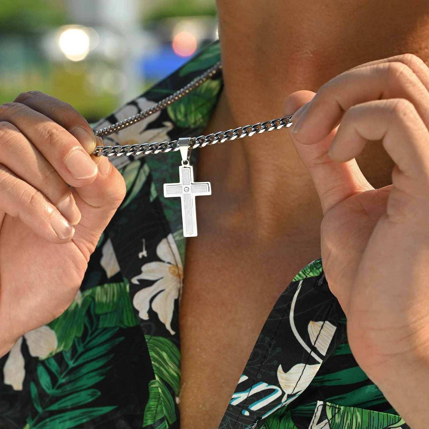 Planderful Stainless Steel Cross Pendant For Men Rhinestone
