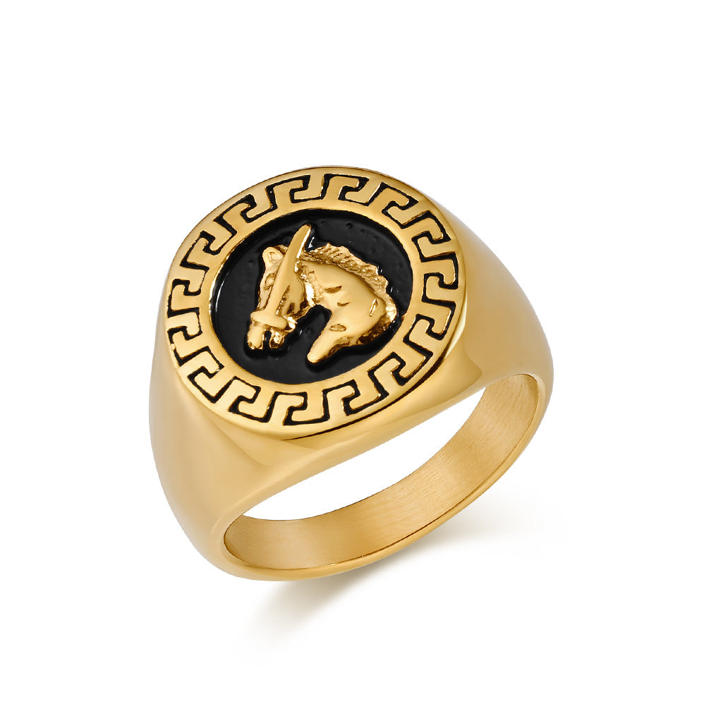 Cross-Border Jewelry European American Retro Horse Head Ring