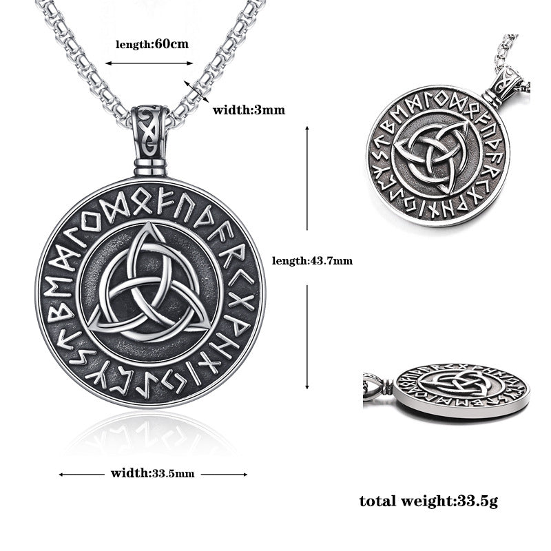 Stainless Steel Necklace – Vintage Nordic Odin Rune Pendant With Celtic Knot Details For Everyday Style