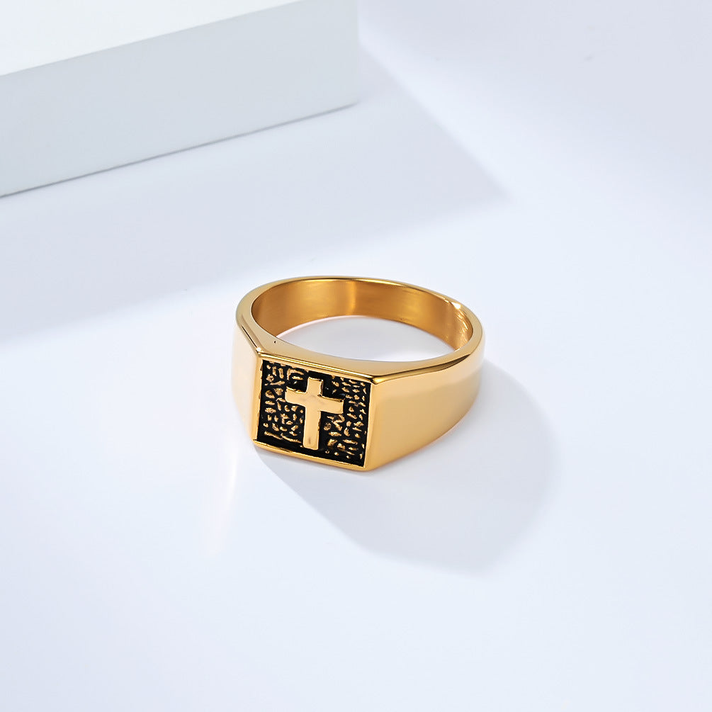 Planderful Titanium Cross Ring Unisex Minimal Hand Jewelry Personalized Everyday Genie Collection