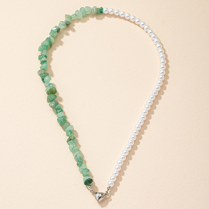 Love Charm Pearl Necklace with Spliced Stone Pendant - Elegant Clavicle Chain