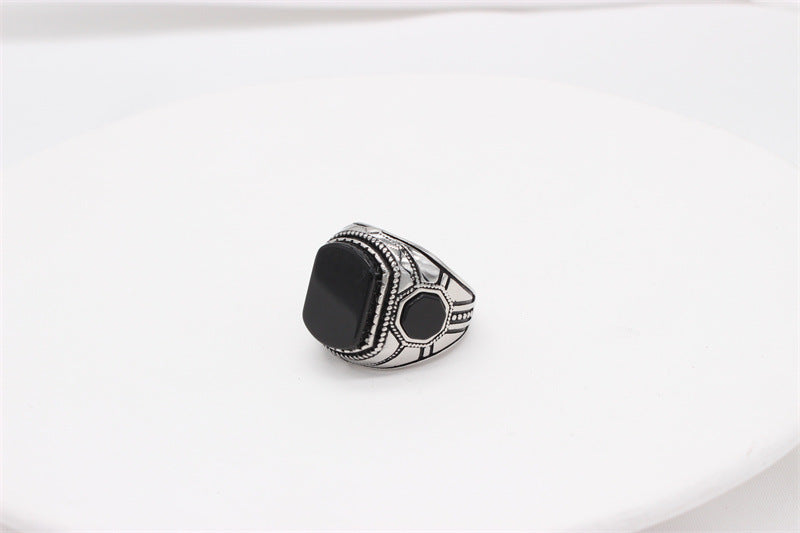 Planderful Titanium Steel Ring Unisex Retro Style Black Stone Protection Everyday Genie Statement