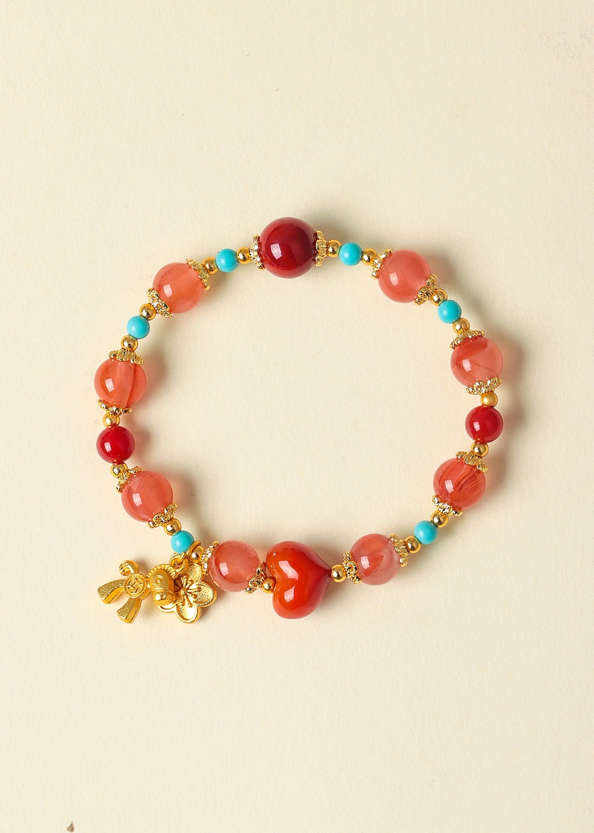Red Agate & Turquoise Horse-Year Bracelet