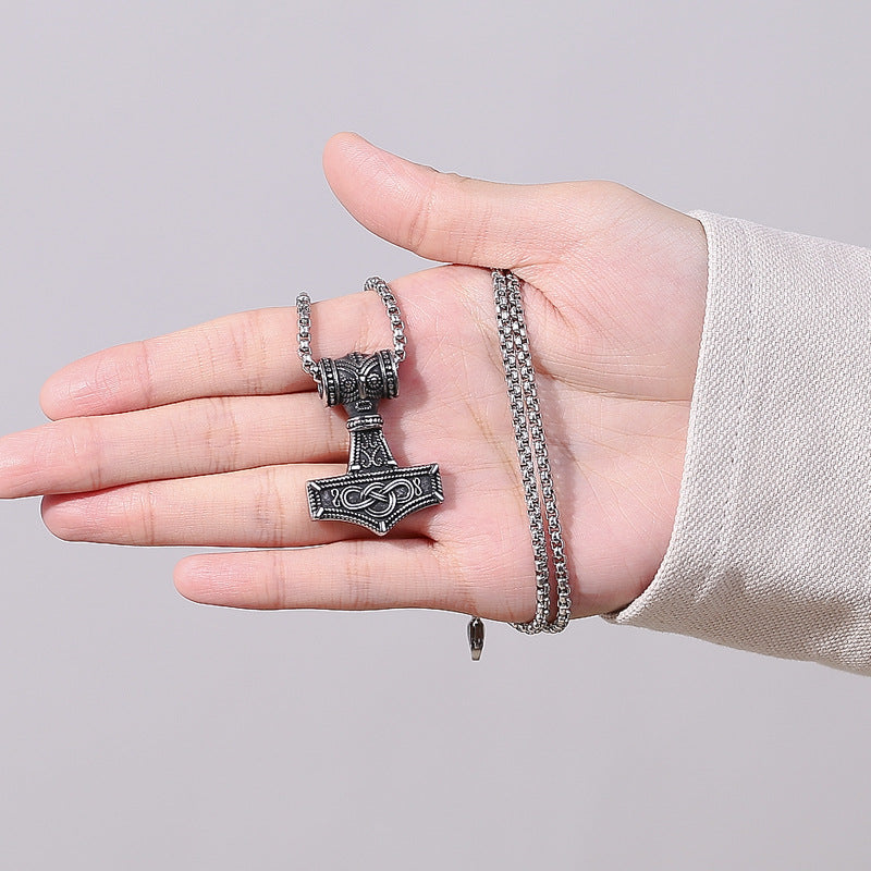 Steel Necklace - Vintage Nordic Thor's Hammer Pendant For Men Everyday Viking Style Accessory