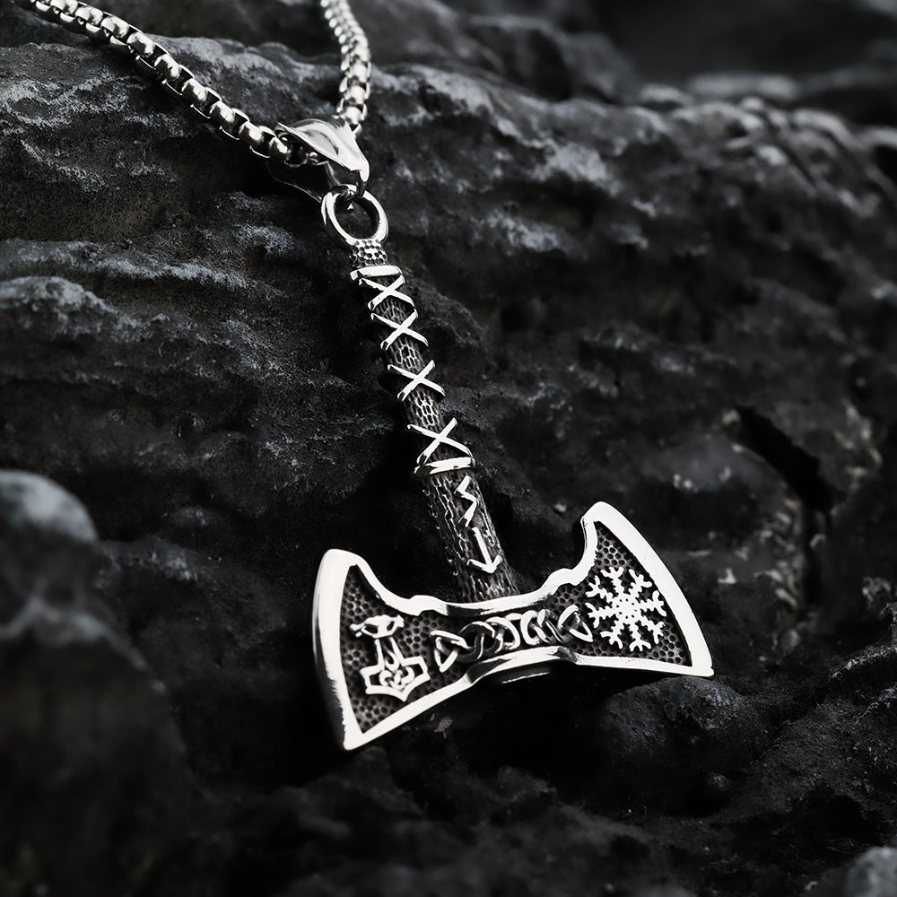 Nordic Retro Stainless Steel Men's Pendant Viking Axe Necklace
