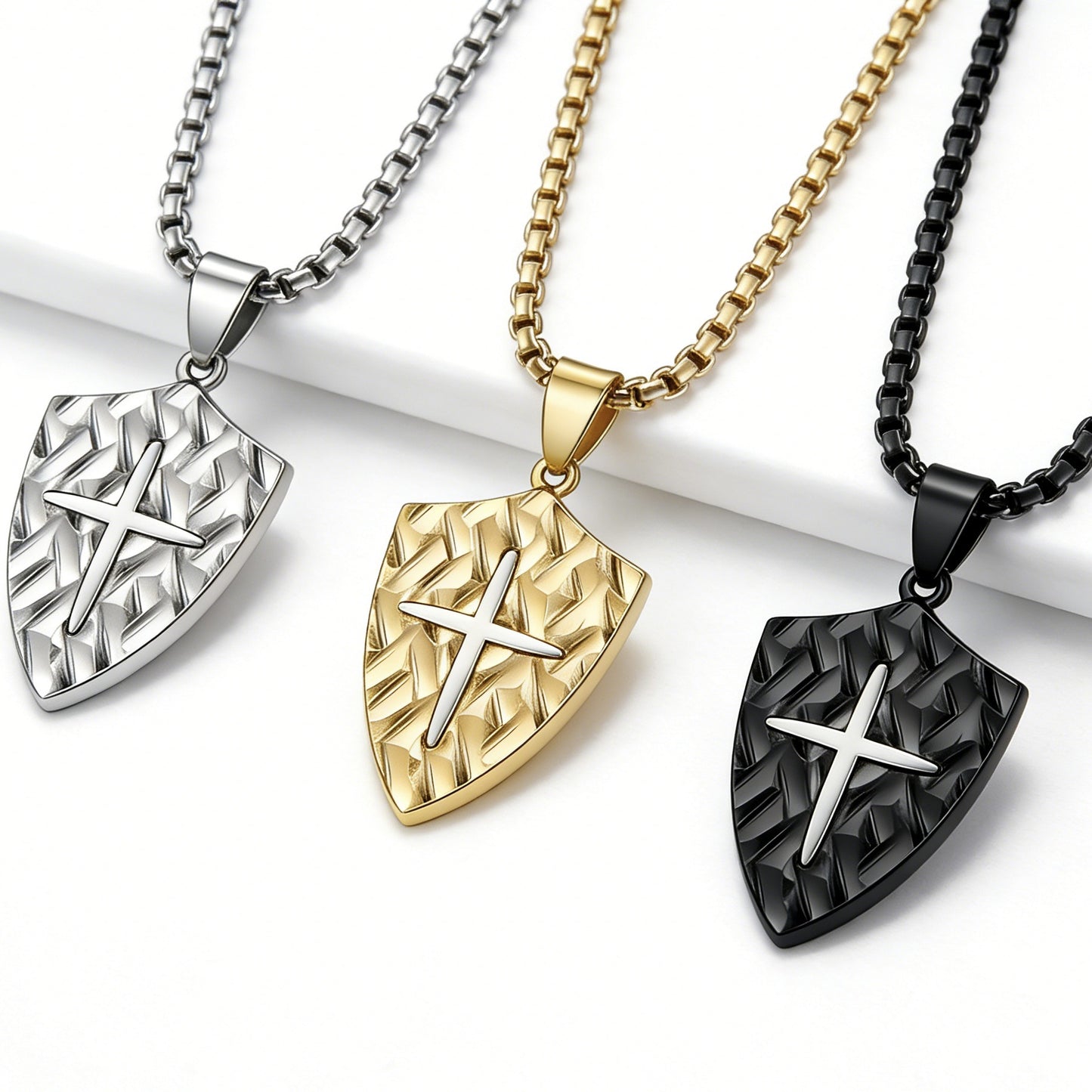Planderful Shield Cross Pendant Necklace For Men And Women Unisex Hip Hop Style Protection Statement