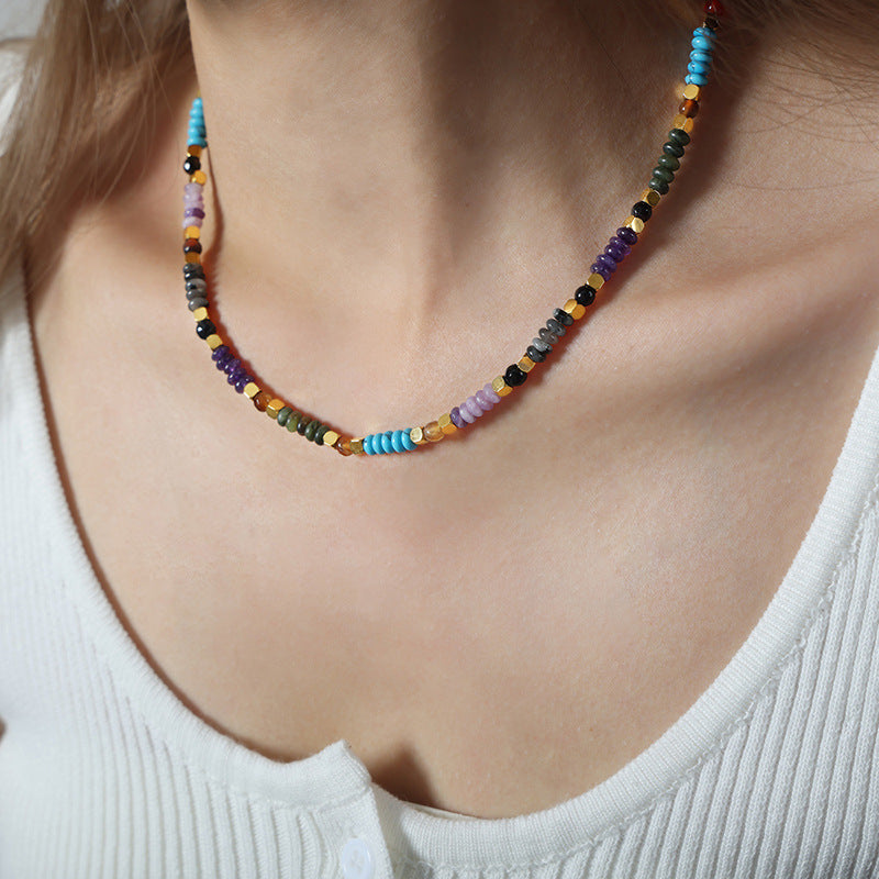 Luxurious Handcrafted Abacus Beaded Necklace with Natural Stones