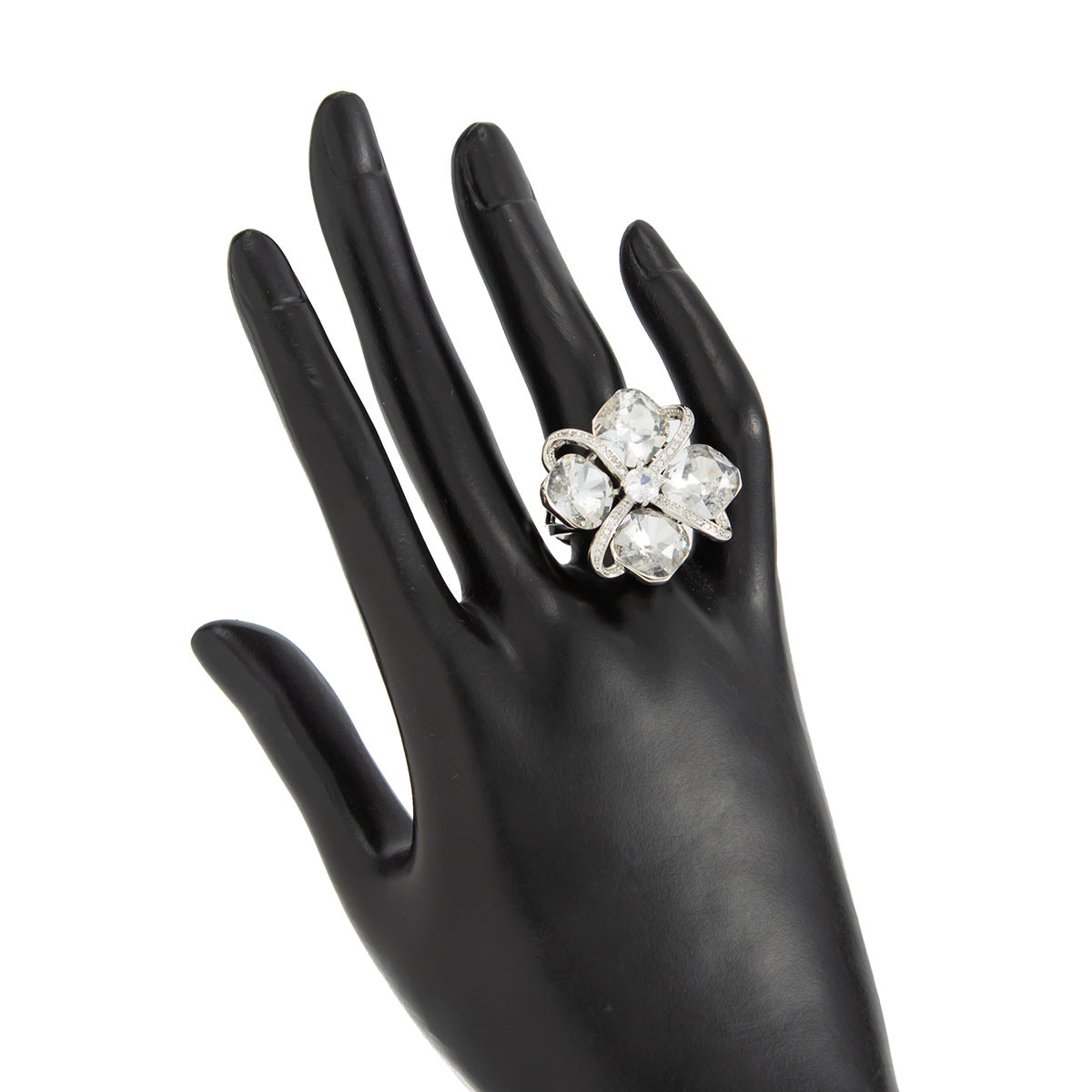 Planderful Square Zircon Ring With Exaggerated Four Leaf Inlay Bold Statement Jewelry For Fashion Forward Women