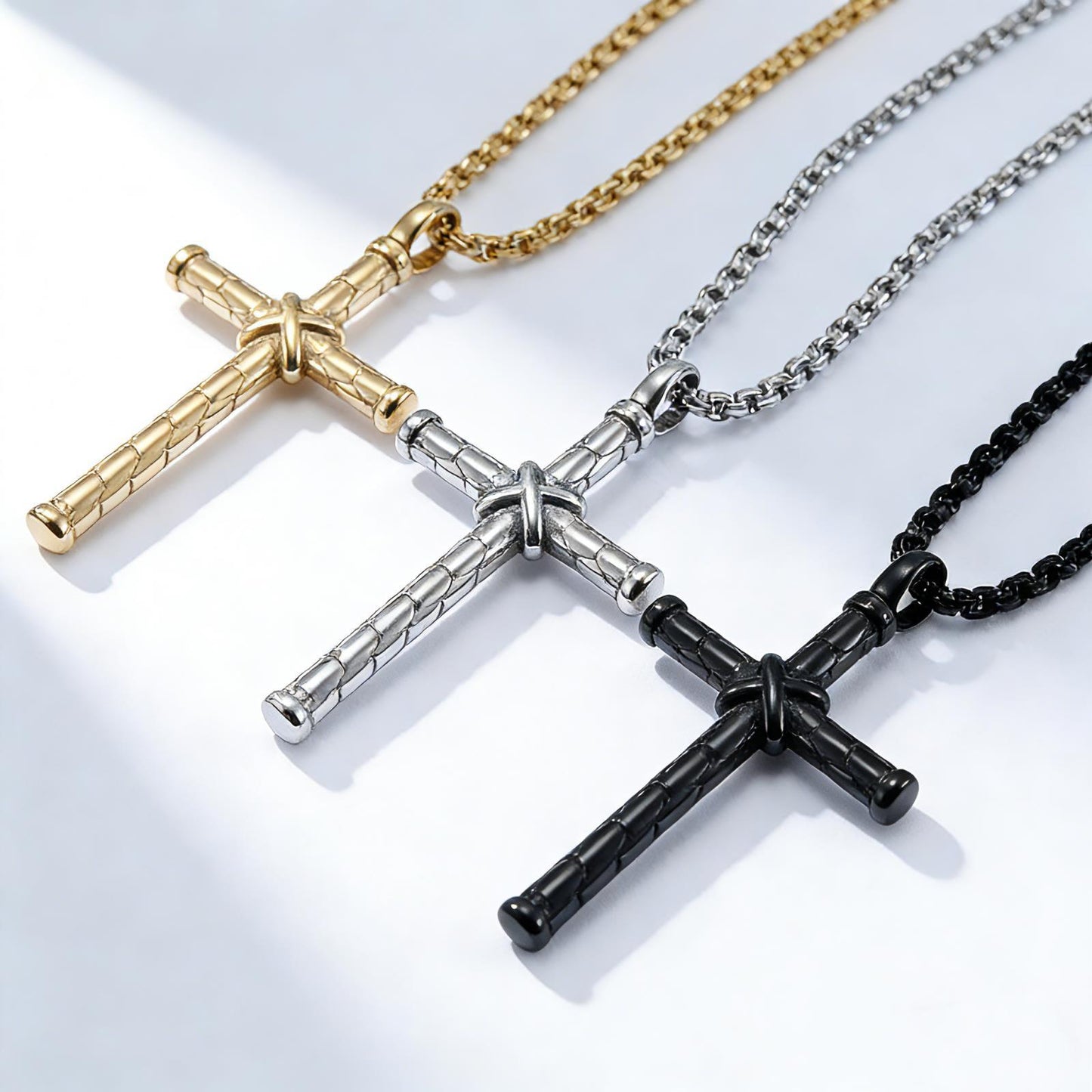 Planderful Men Cross Necklace Rope Knot Titanium Steel Pendant Jewelry Timeless Retro Style For Men