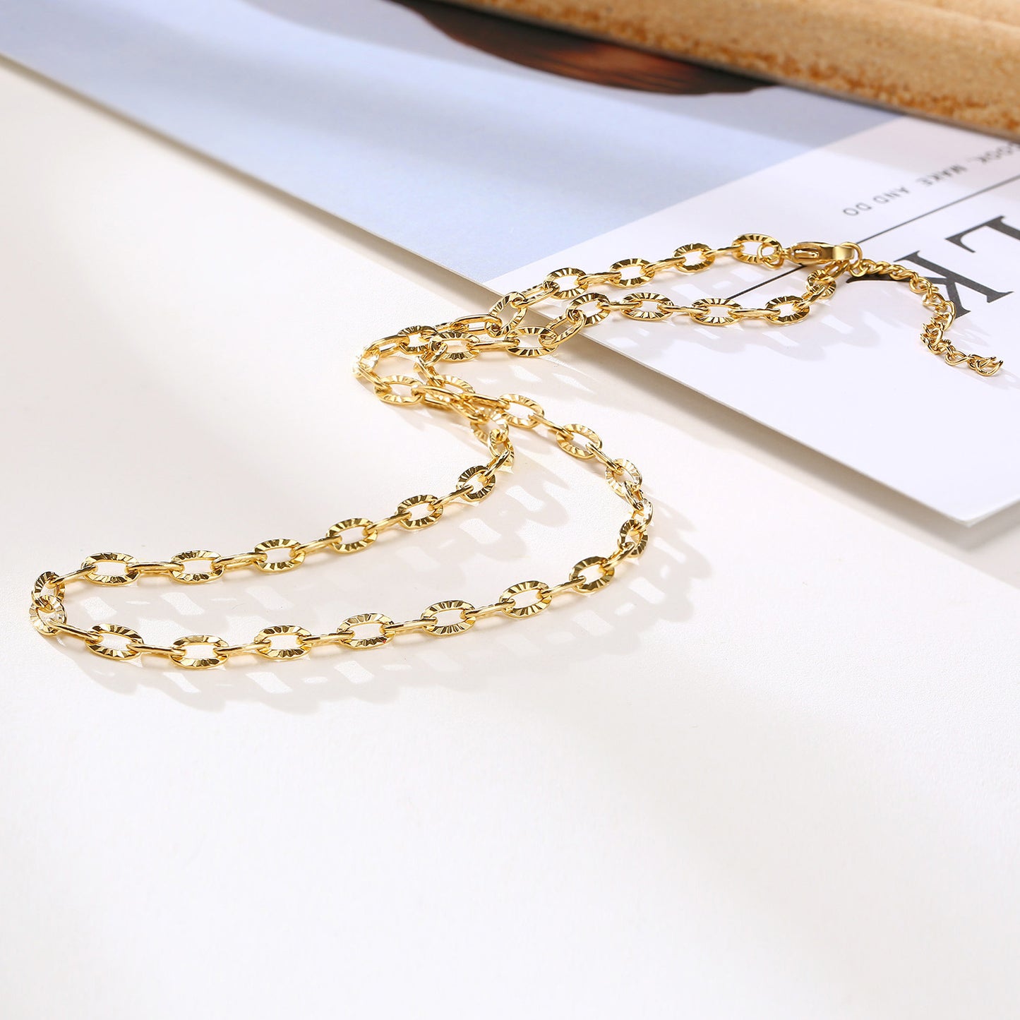 Stainless Steel Batch Flower O-Chain Necklace Gold Women's Stacked Wear