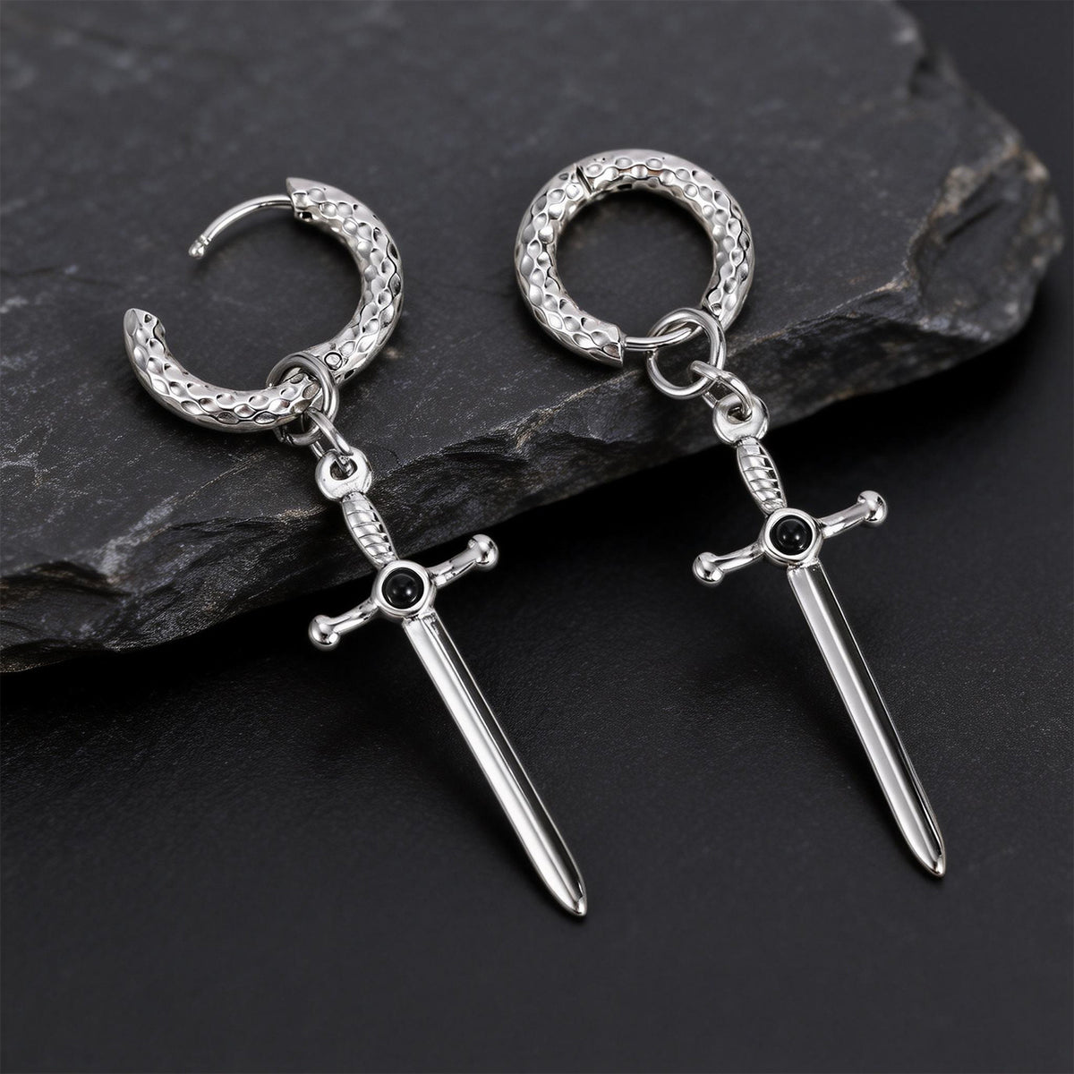 Stainless Steel Cross Vintage Black Earrings