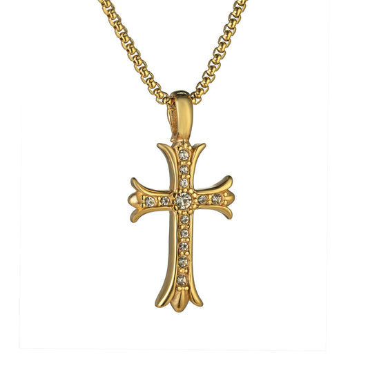 Planderful Stainless Steel Cross Necklace For Men Zircon Pendant Hip Hop Style Everyday Wear