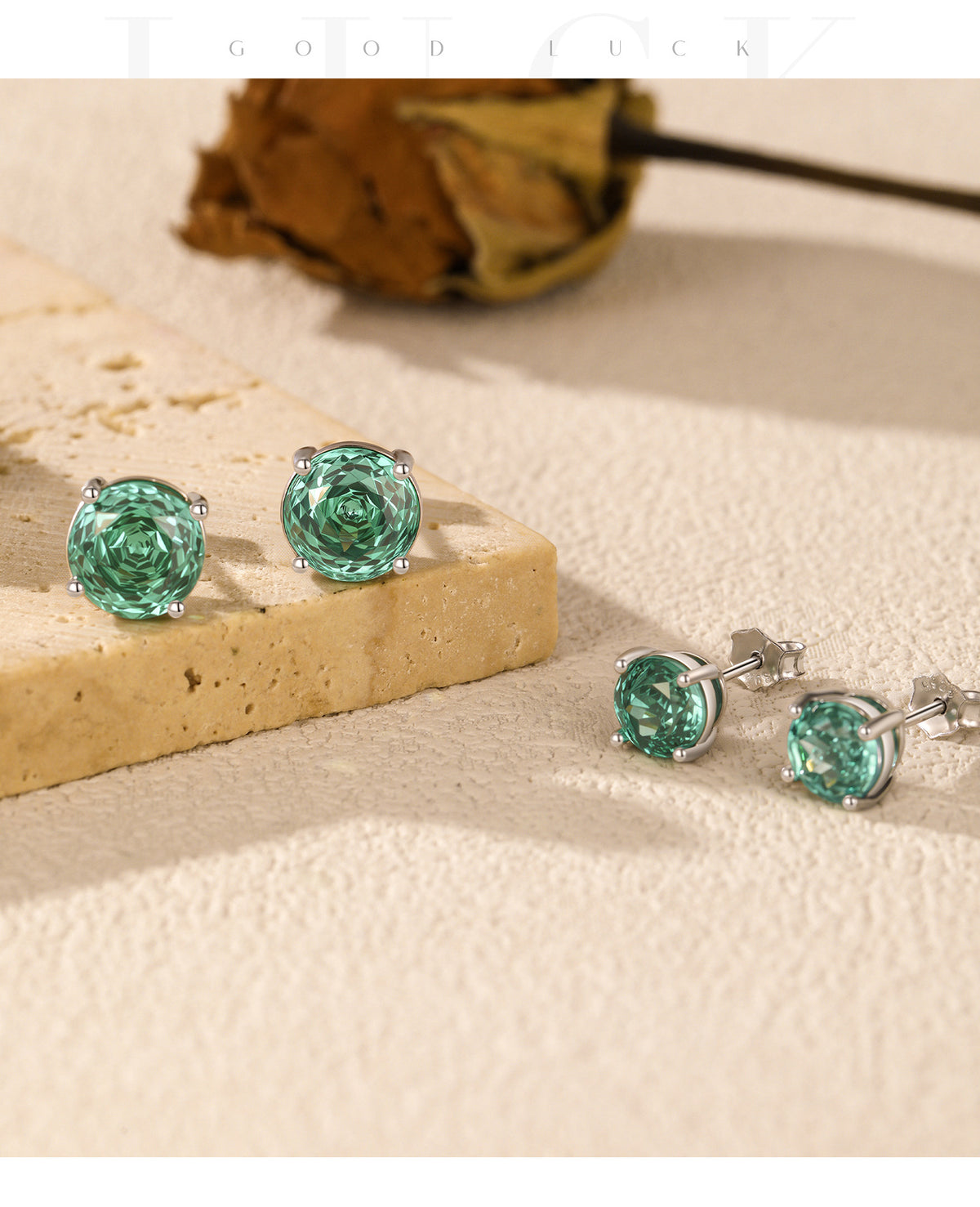 925 Sterling Silver Paraiba-Color Rose-Cut Zircon Stud Earrings