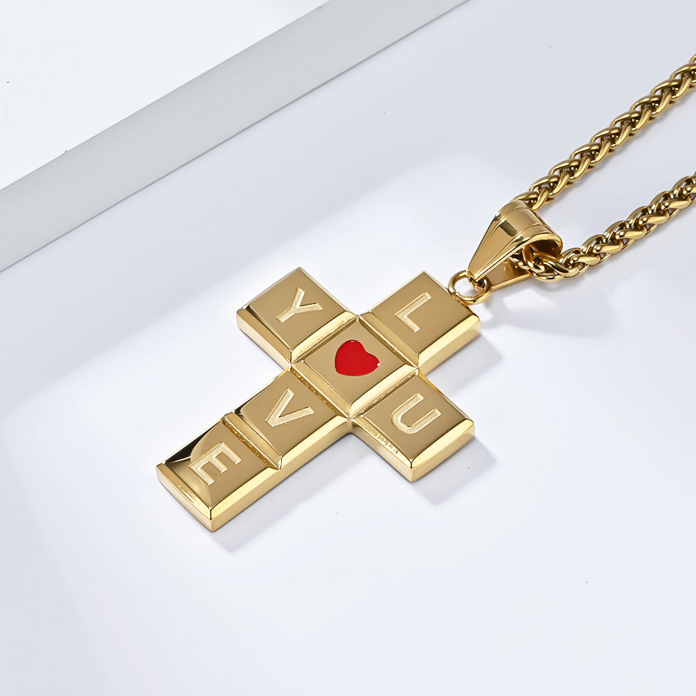 Planderful I Love You Cross Necklace Personalized Titanium Steel Pendant For Her Classic European American Style