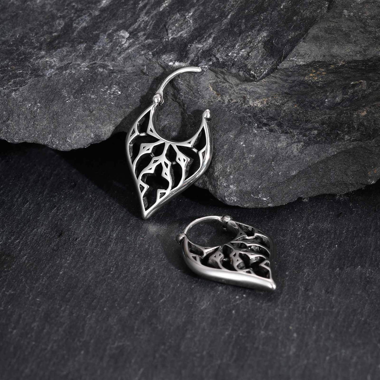 Planderful Stainless Steel Mens Earrings Hollow Engraved