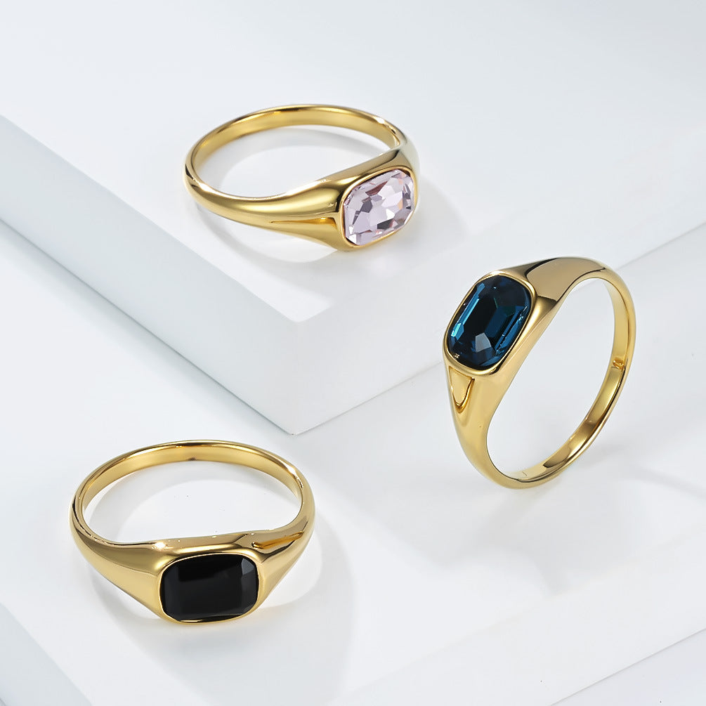Planderful Everyday Genie Zircon Ring For Women Stainless Steel 18K Gold Plated Square Jewelry