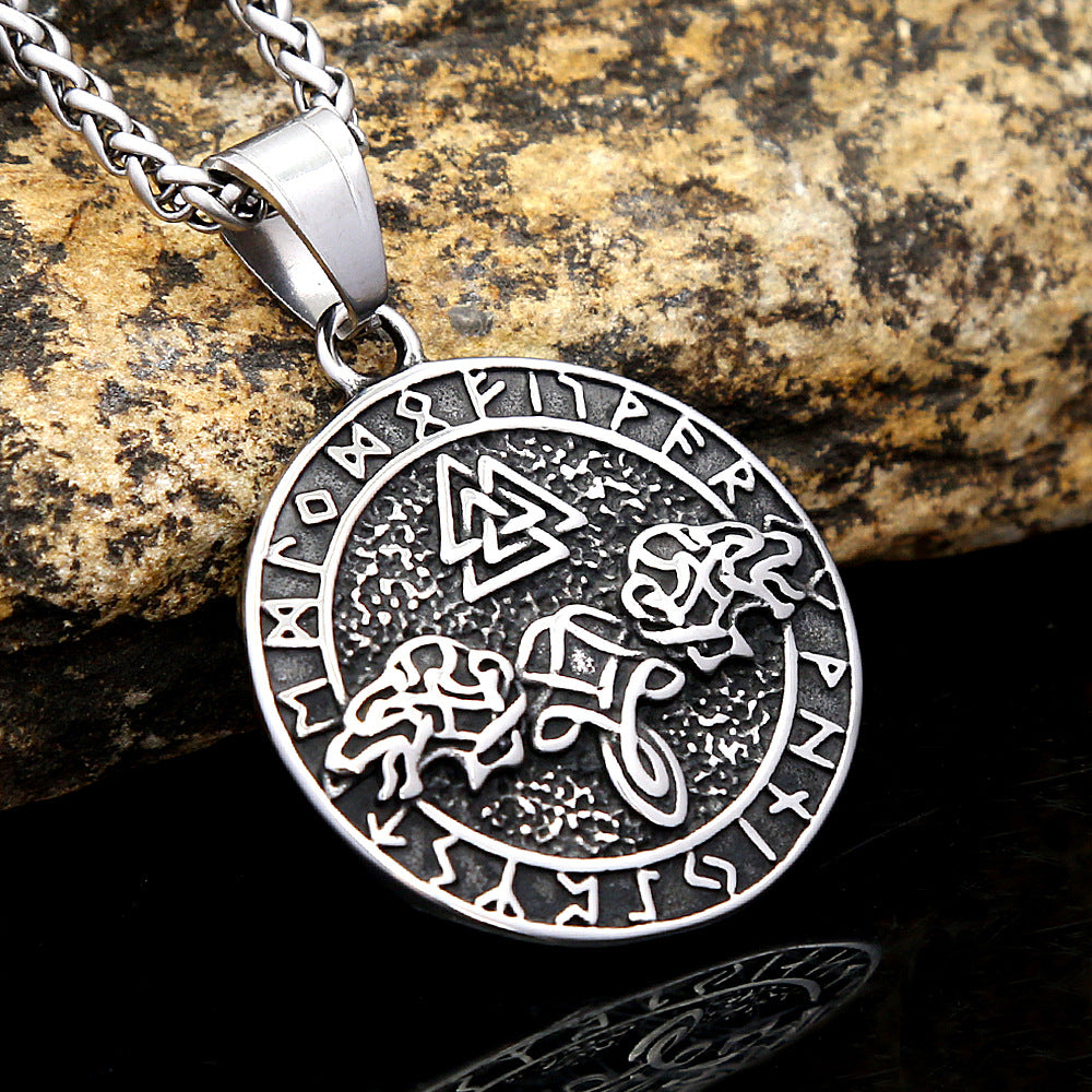 Vintage Viking Wolf Stainless Steel Pendant Necklace