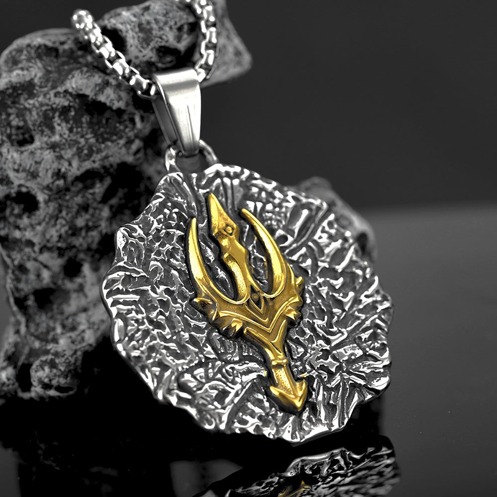 European and American Jewelry Wholesale Titanium Steel Men's Pendant Necklace Retro Hip-Hop Style Double-Sided Ice Rage Pendant