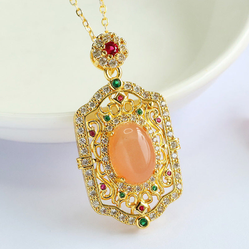 Orange Moonstone Zircon Openwork Pendant — No Chain